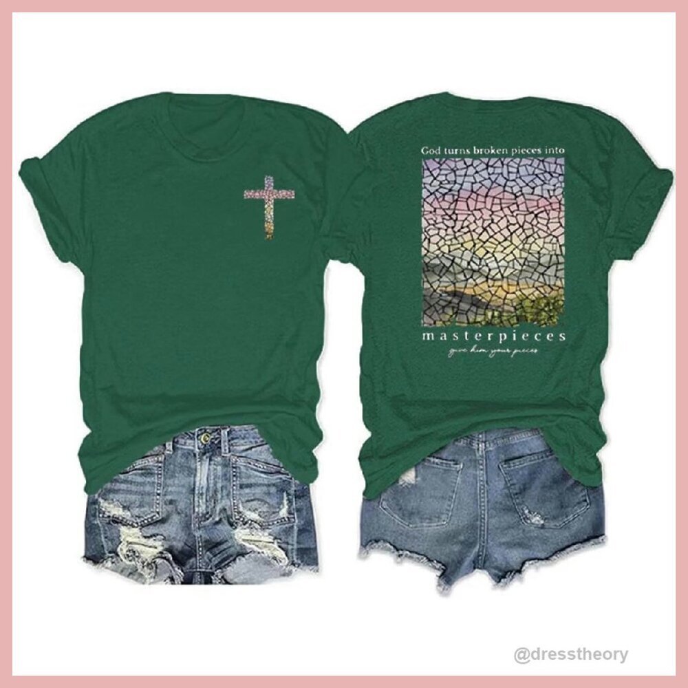 Vintage Christian Bible Verse Graphic Tee Cotton Blend Front Back Print